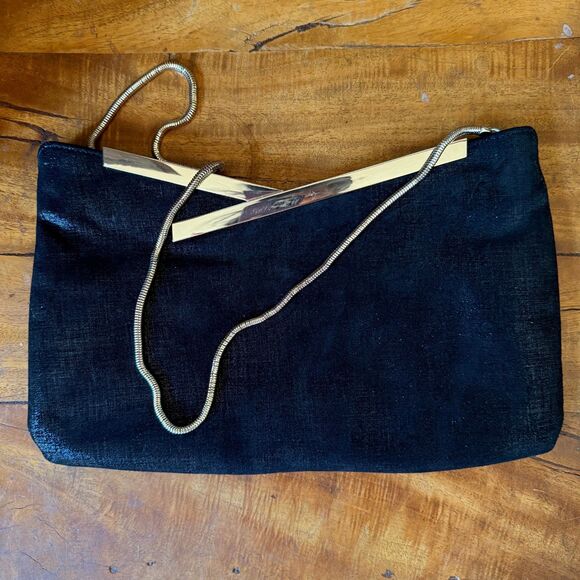 Trina Turk Miho Hand Beaded Clutch Shoulder Bag / Black Leather / Rare - Picture 9 of 14